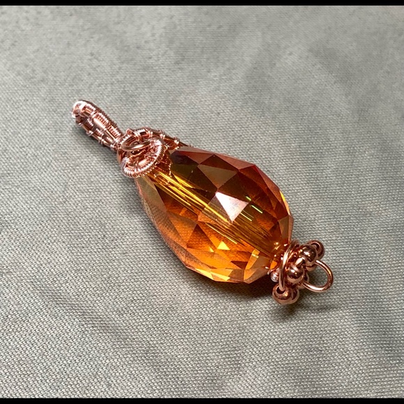 💎Crystal bead pendant wire wrapped-orange and pink-copper - Picture 5 of 14